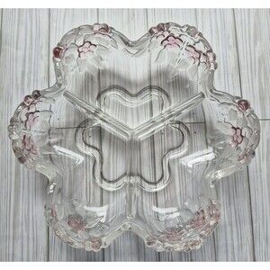 Vintage 10" Mikasa Rosella Crystal Relish Dish Bowl Heavy Pink Floral Germany